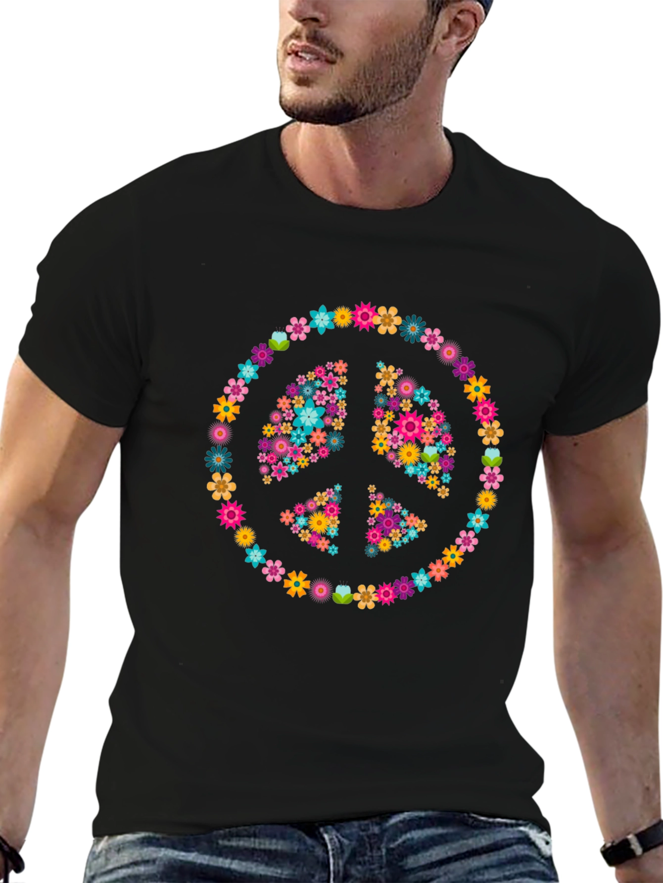Floral Peace Sign Graphic T-Shirt