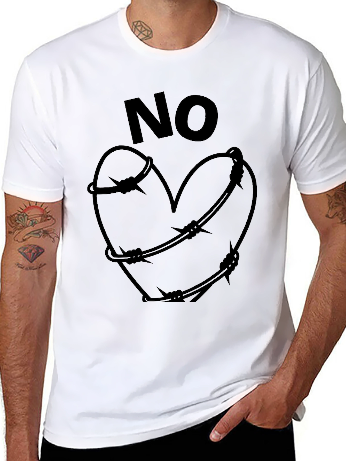 No Love Graphic T-Shirt - Heart Barbed Wire Design