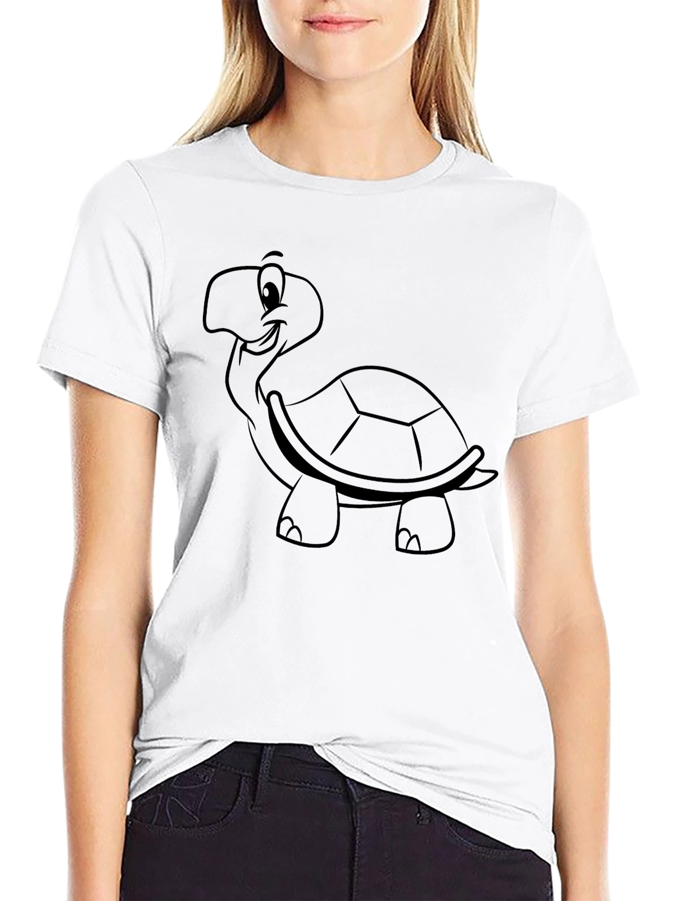 Cartoon Turtle Graphic Tee - Black Casual Wear