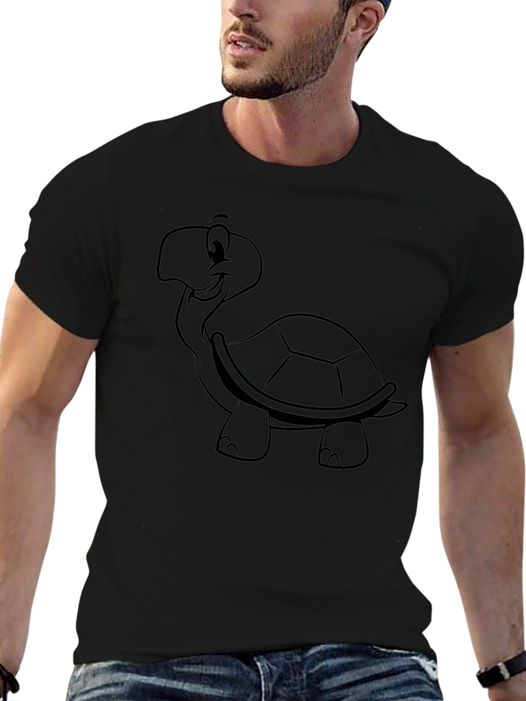 Cartoon Turtle Graphic Tee - Black Casual Wear