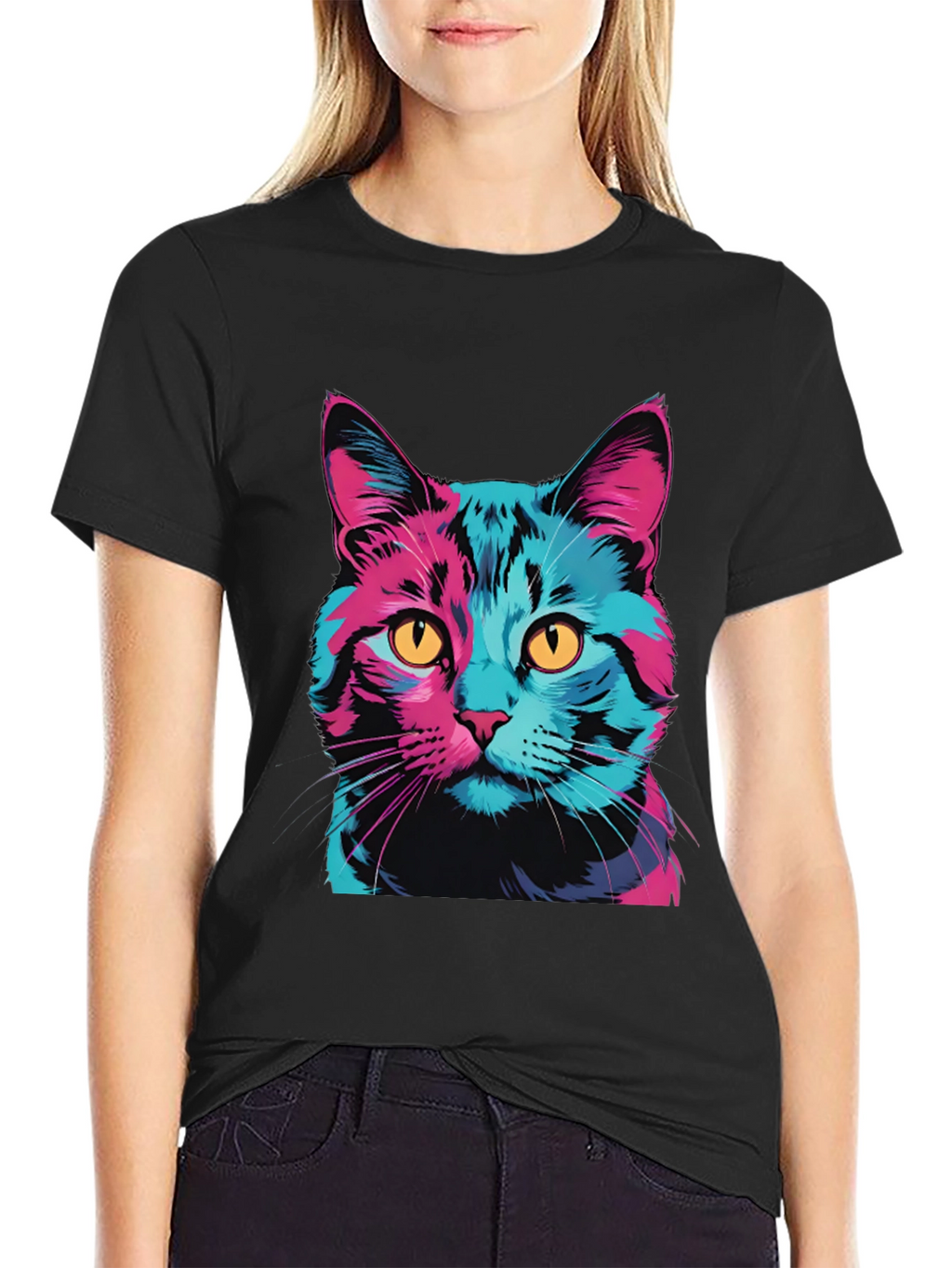 Vaporwave Cat Graphic Tee - Trendy Unisex T-Shirt