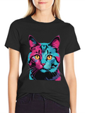 Vaporwave Cat Graphic Tee - Trendy Unisex T-Shirt