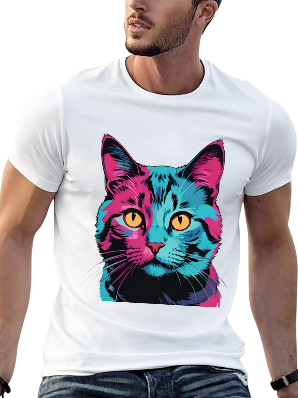 Vaporwave Cat Graphic Tee - Trendy Unisex T-Shirt