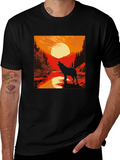 Wolf Howling at Sunset Graphic Tee - Black