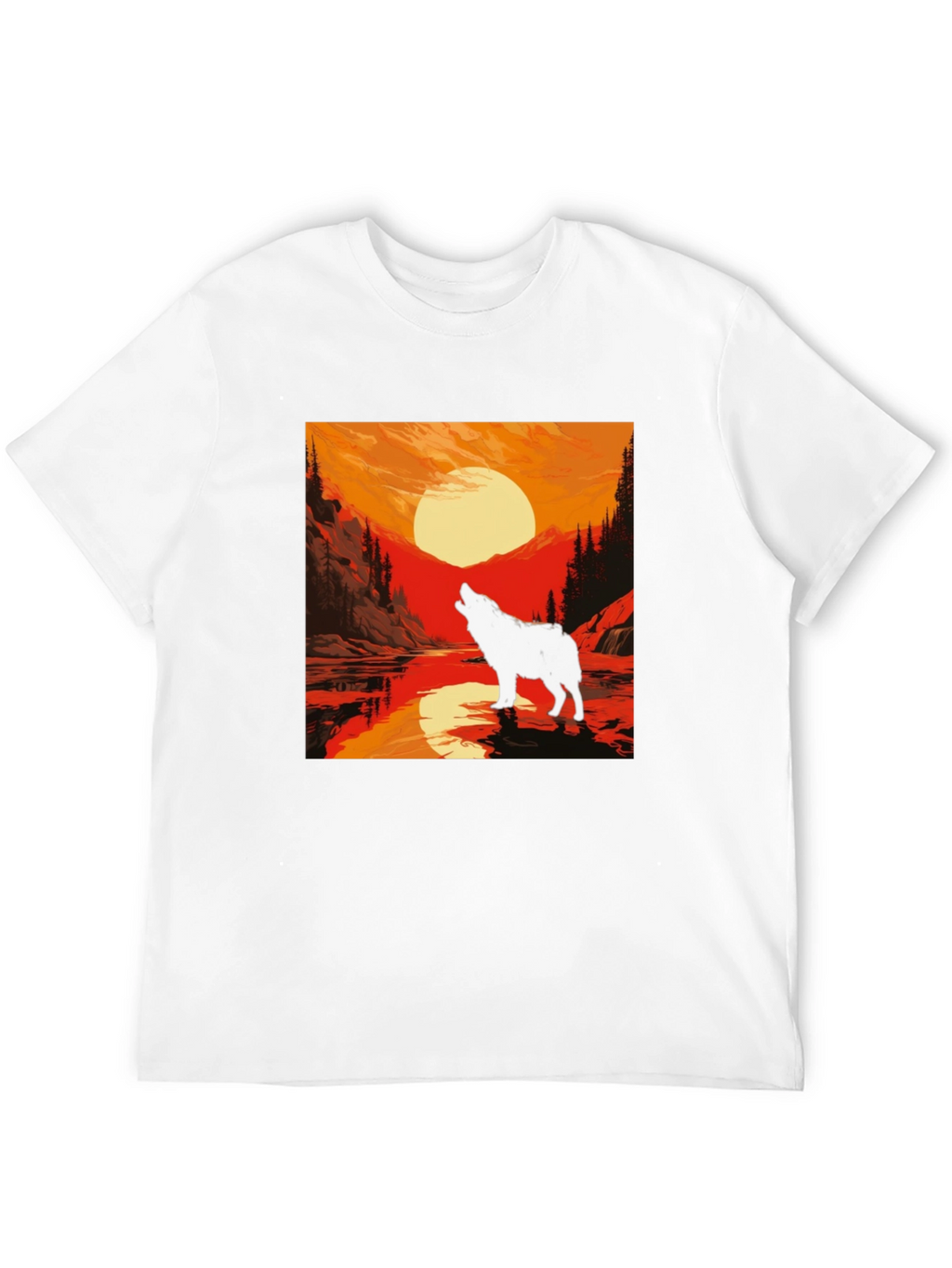 Wolf Howling at Sunset Graphic Tee - Black
