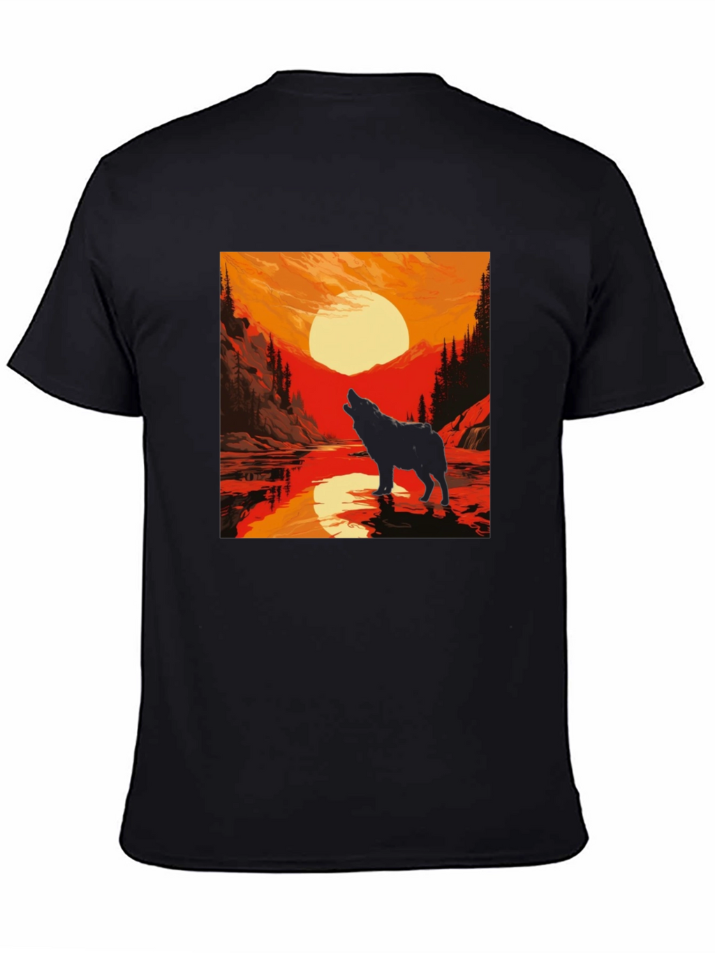 Wolf Howling at Sunset Graphic Tee - Black