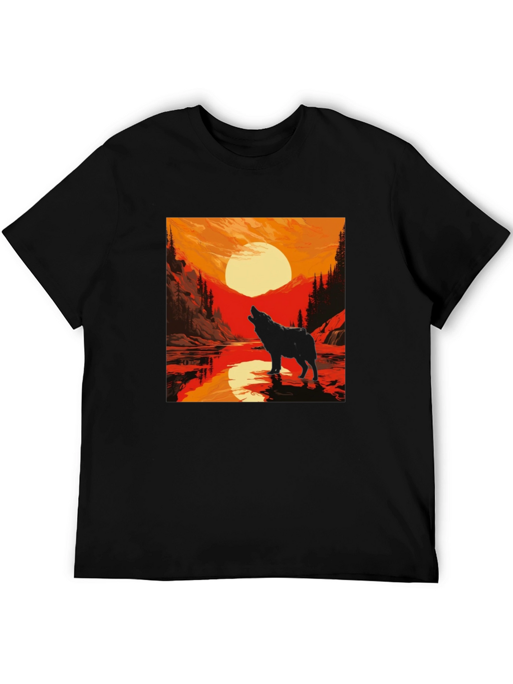Wolf Howling at Sunset Graphic Tee - Black