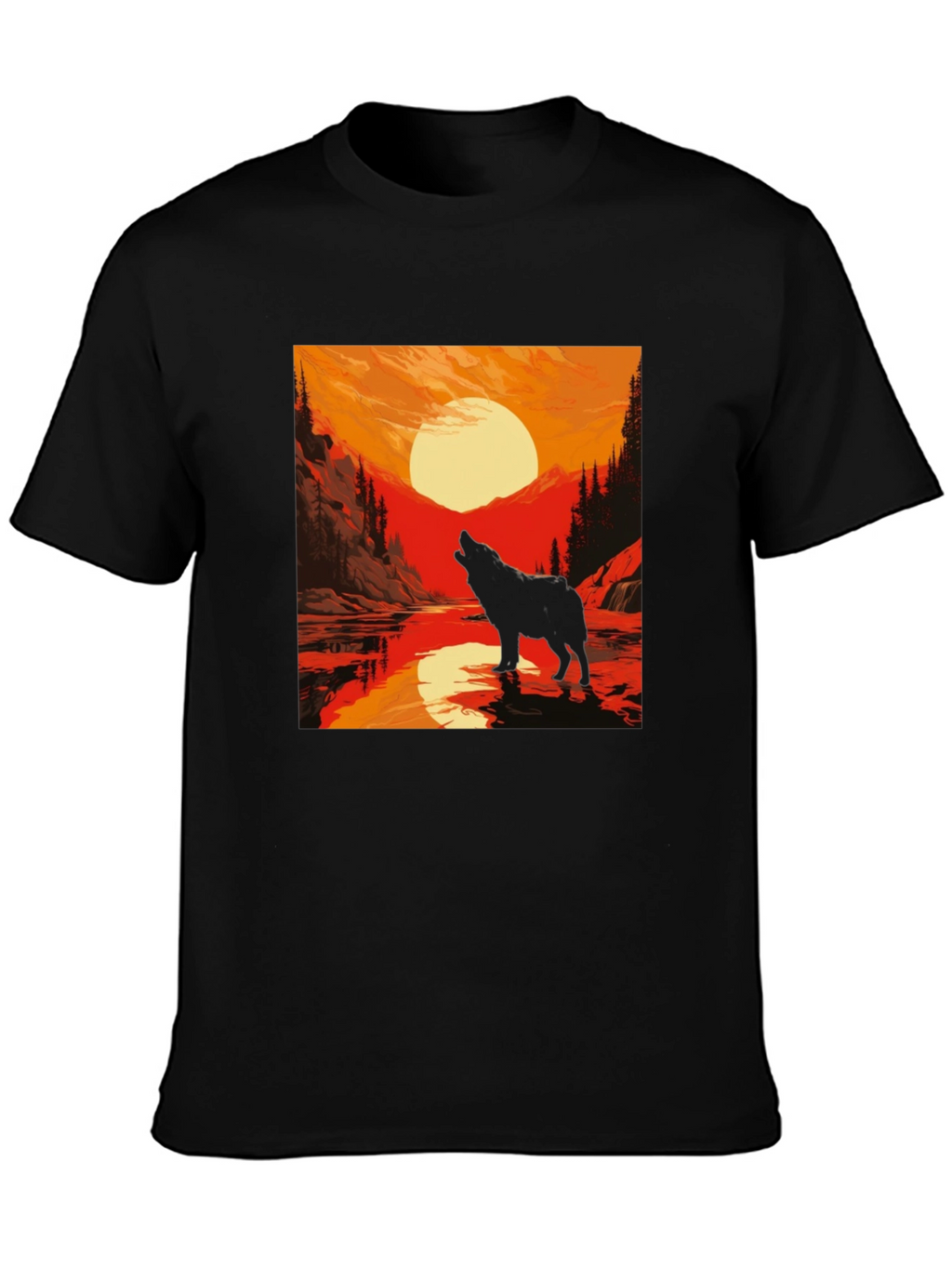 Wolf Howling at Sunset Graphic Tee - Black
