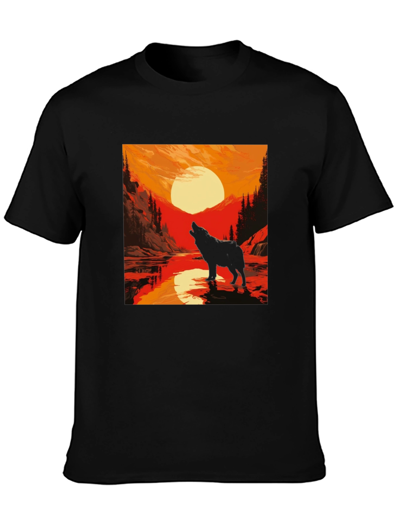 Wolf Howling at Sunset Graphic Tee - Black
