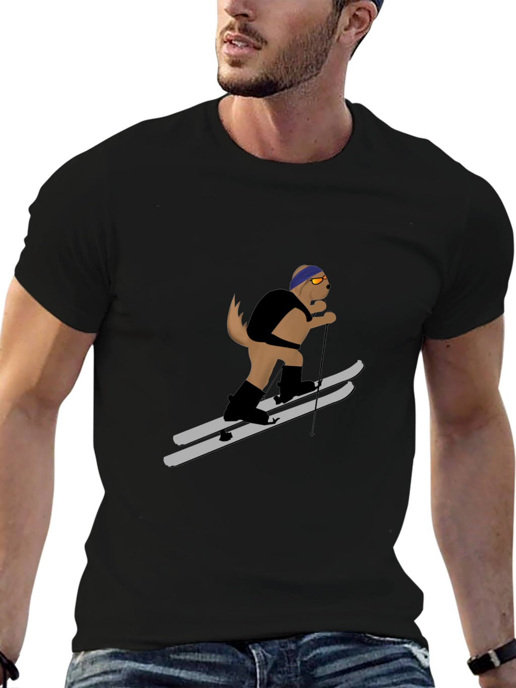 Skiing Dog Graphic Tee - Unisex Black T-Shirt