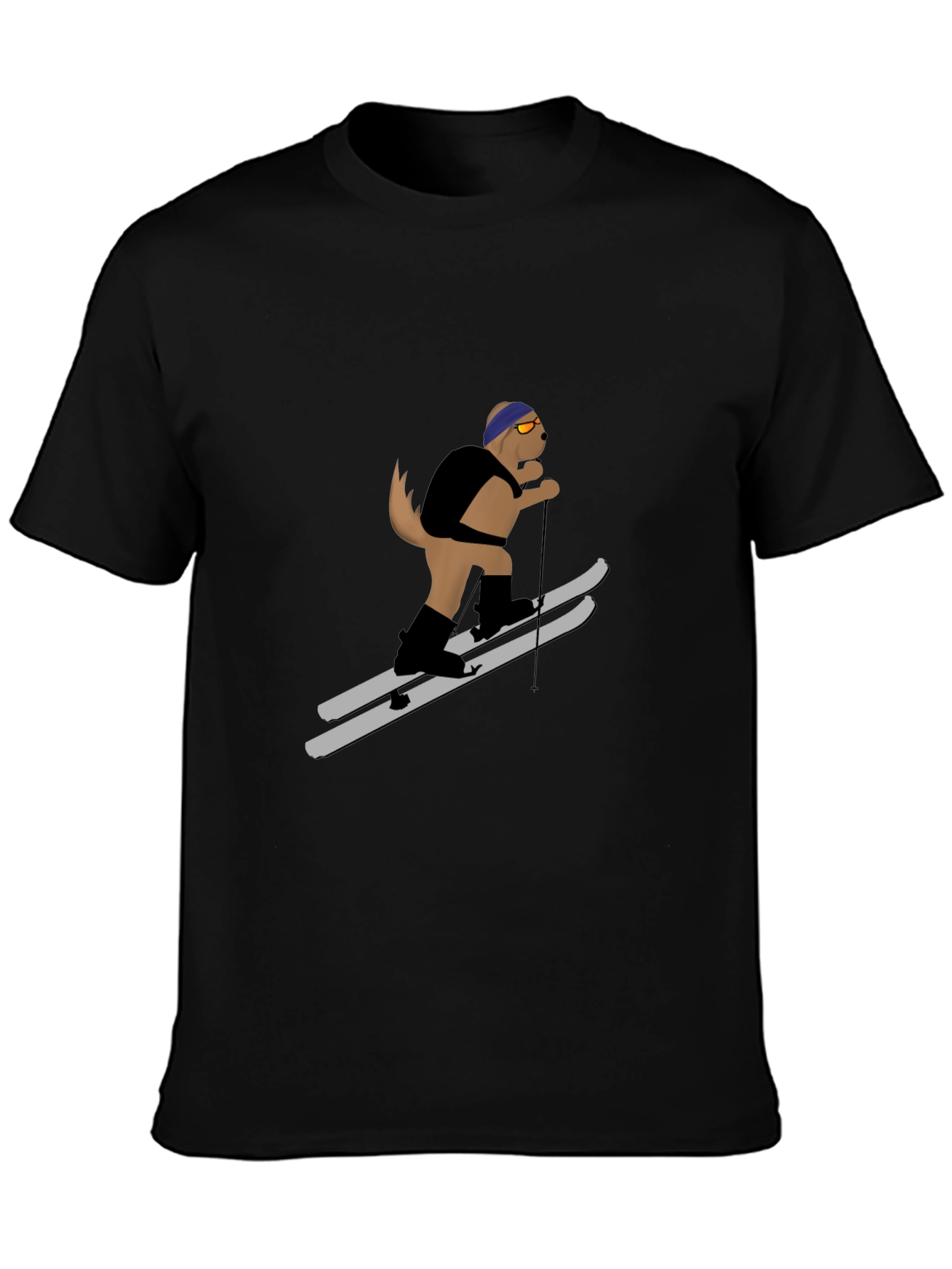 Skiing Dog Graphic Tee - Unisex Black T-Shirt