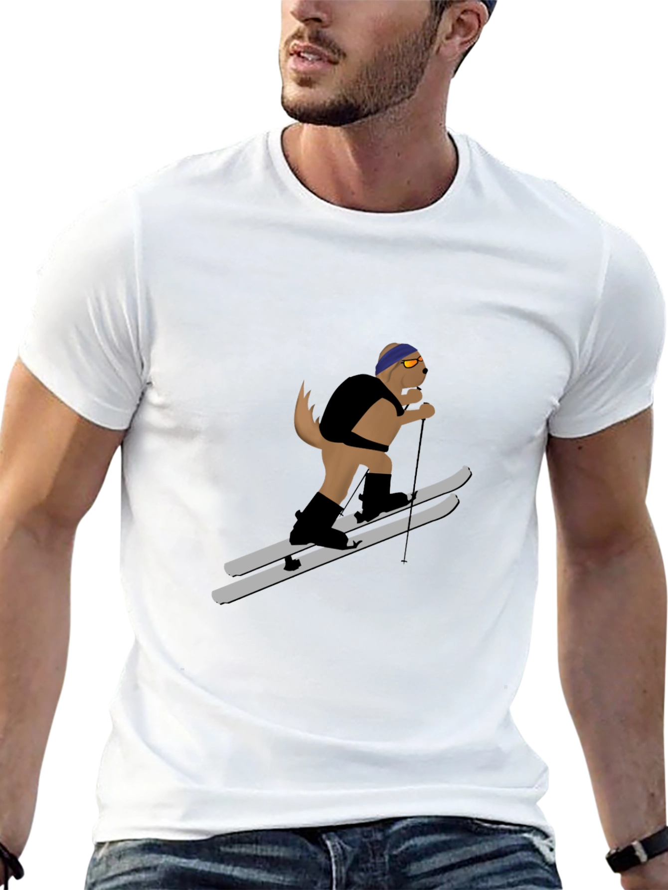 Skiing Dog Graphic Tee - Unisex Black T-Shirt