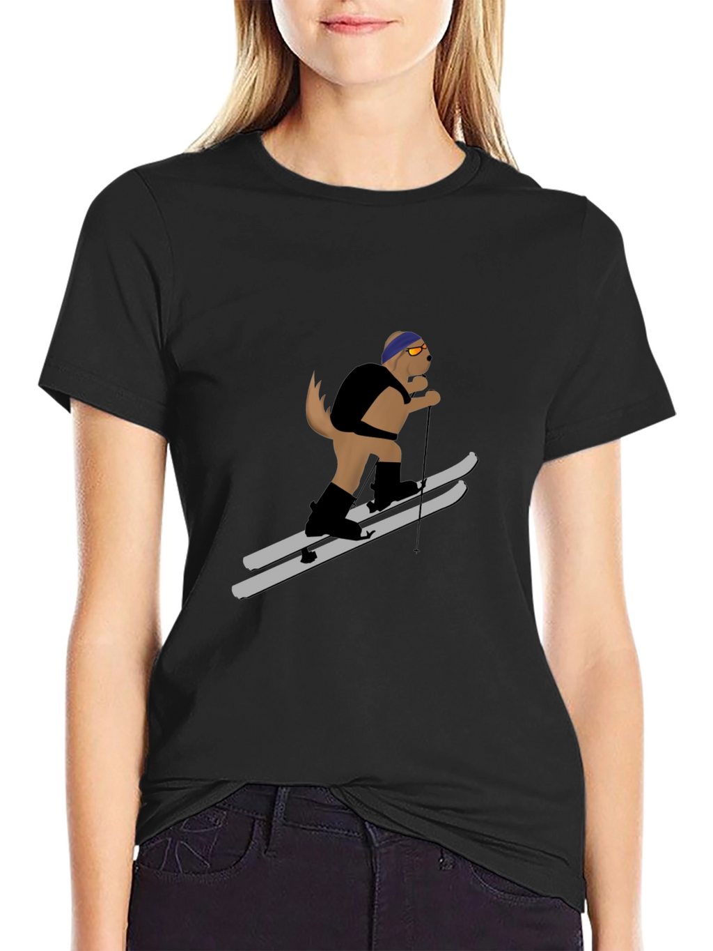 Skiing Dog Graphic Tee - Unisex Black T-Shirt