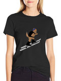 Skiing Dog Graphic Tee - Unisex Black T-Shirt