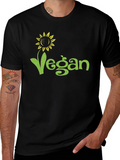 Vegan Sunflower Graphic Tee - Black Cotton T-Shirt