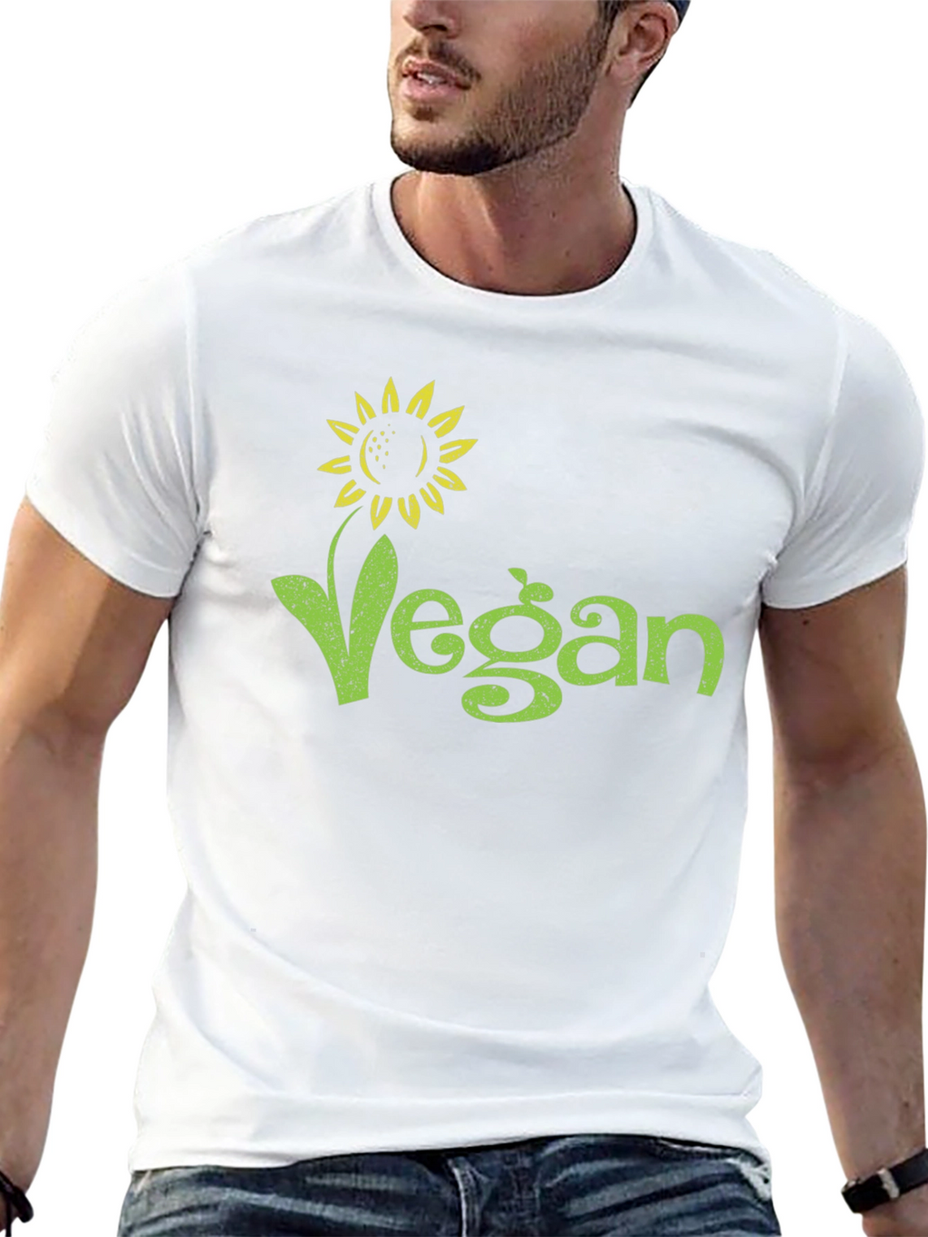 Vegan Sunflower Graphic Tee - Black Cotton T-Shirt