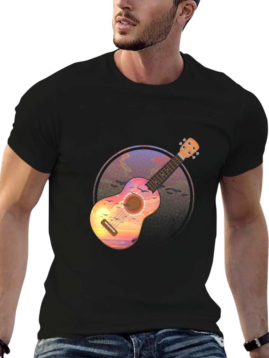 Ukulele Sunset Graphic Tee - Tropical Vibe
