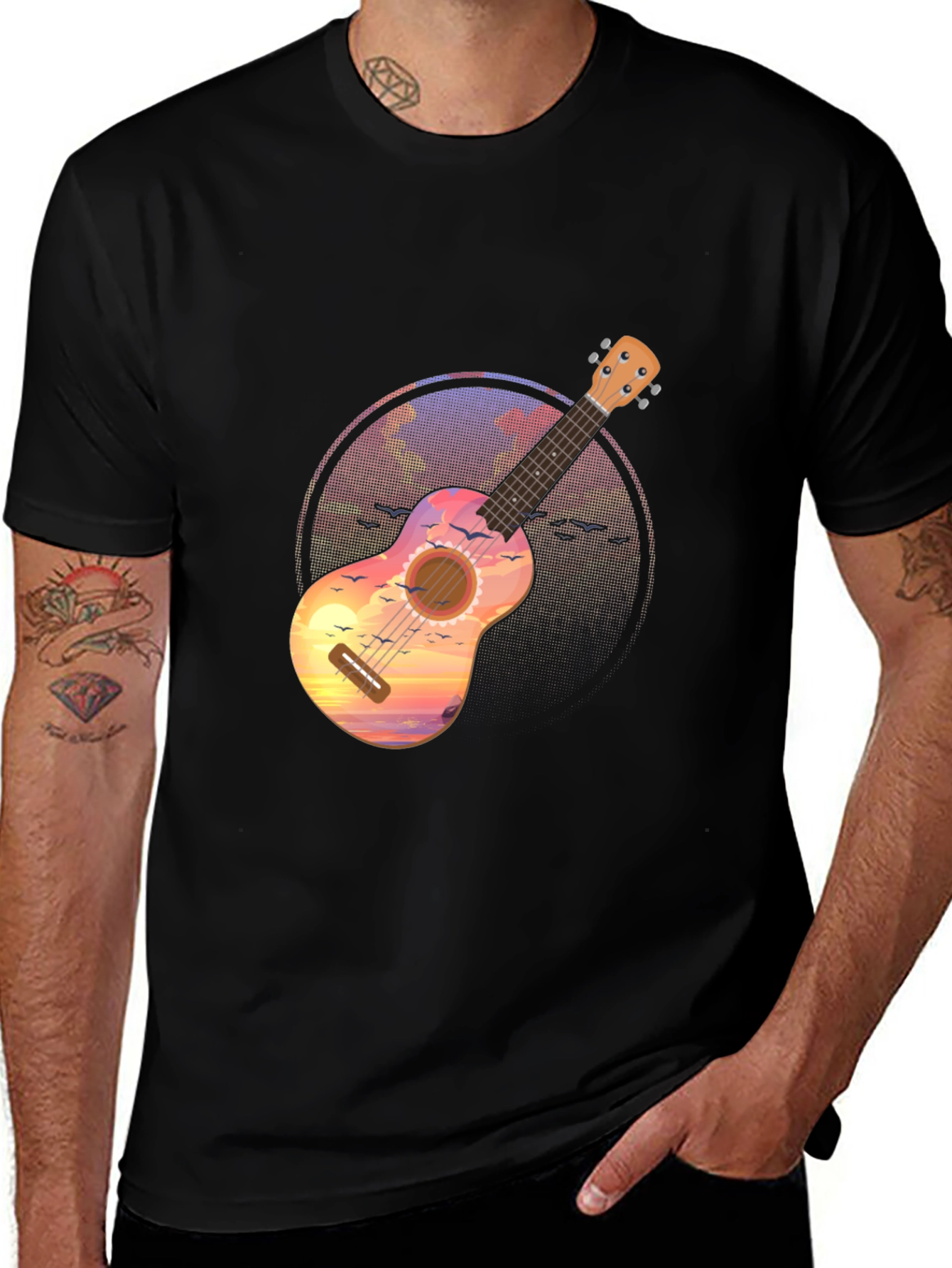 Ukulele Sunset Graphic Tee - Tropical Vibe