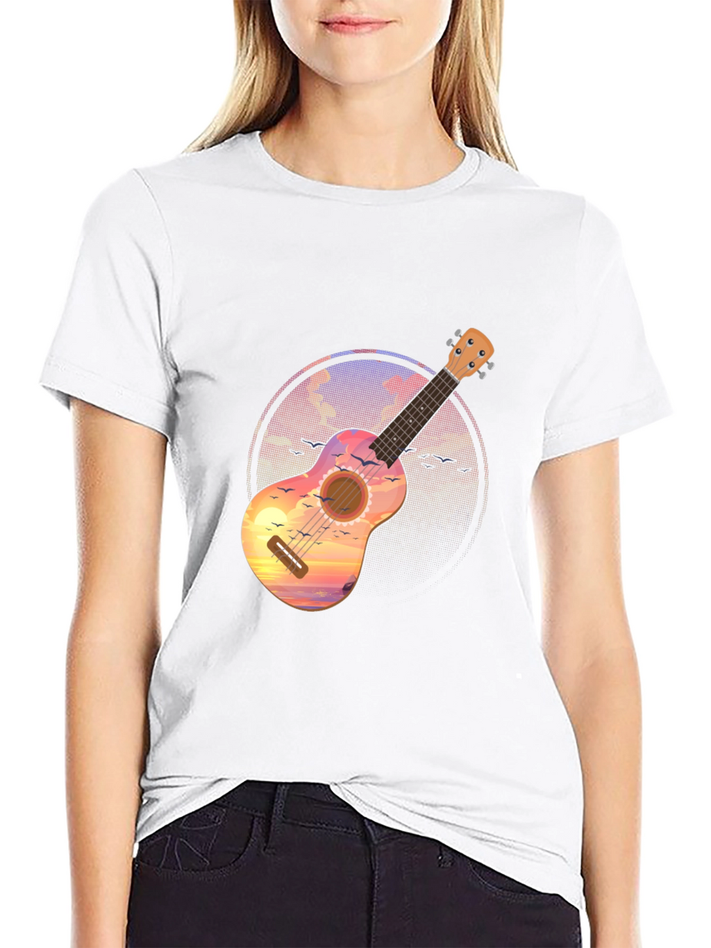 Ukulele Sunset Graphic Tee - Tropical Vibe