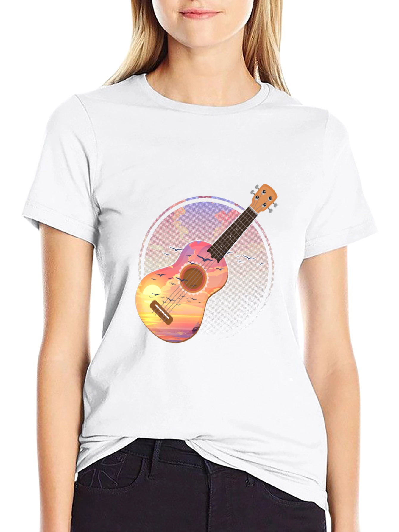 Ukulele Sunset Graphic Tee - Tropical Vibe