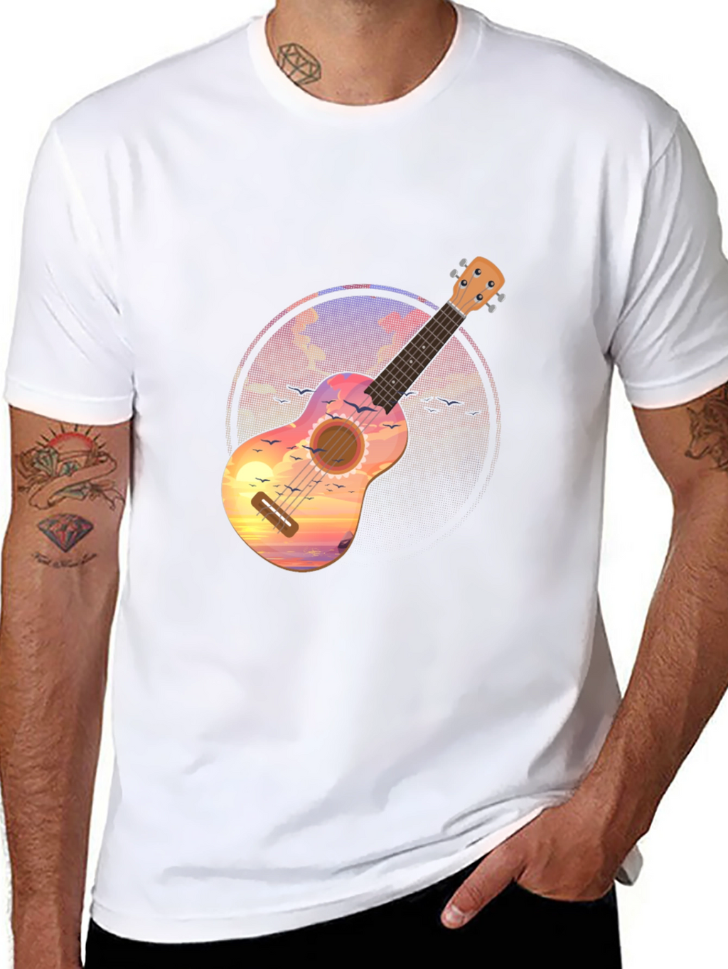 Ukulele Sunset Graphic Tee - Tropical Vibe