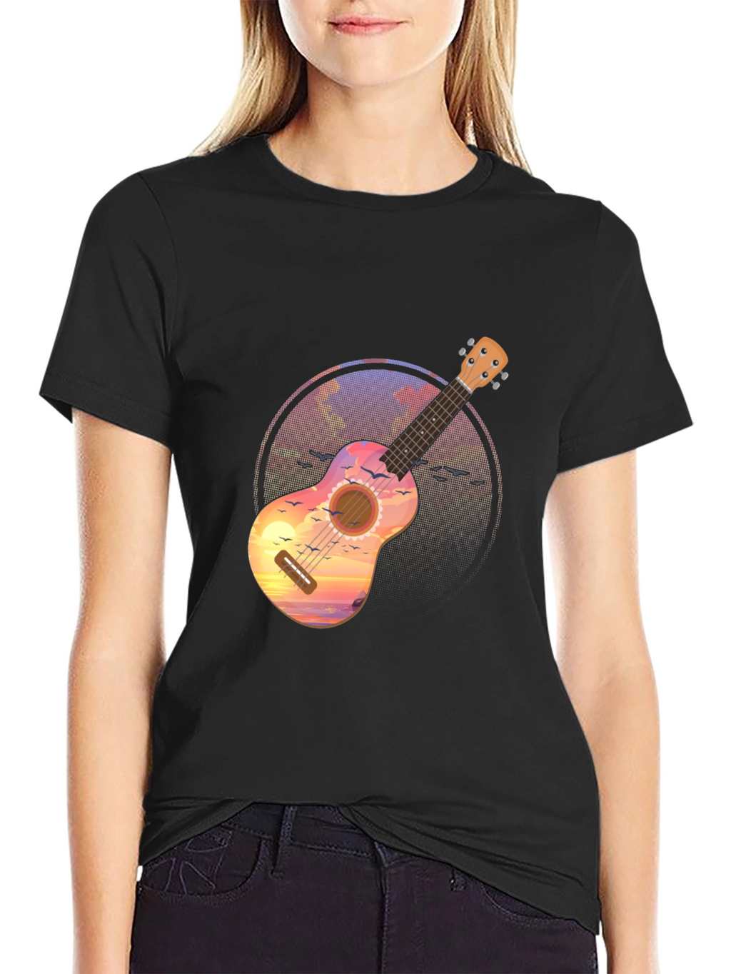 Ukulele Sunset Graphic Tee - Tropical Vibe