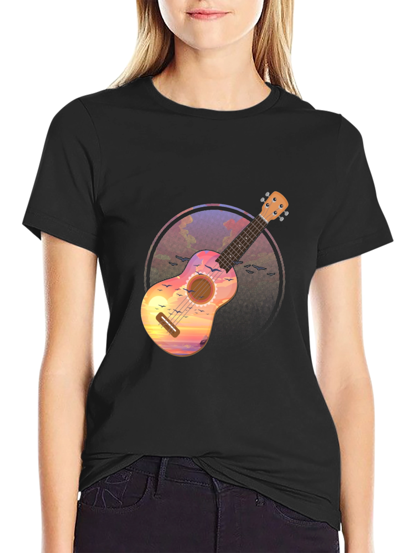 Ukulele Sunset Graphic Tee - Tropical Vibe