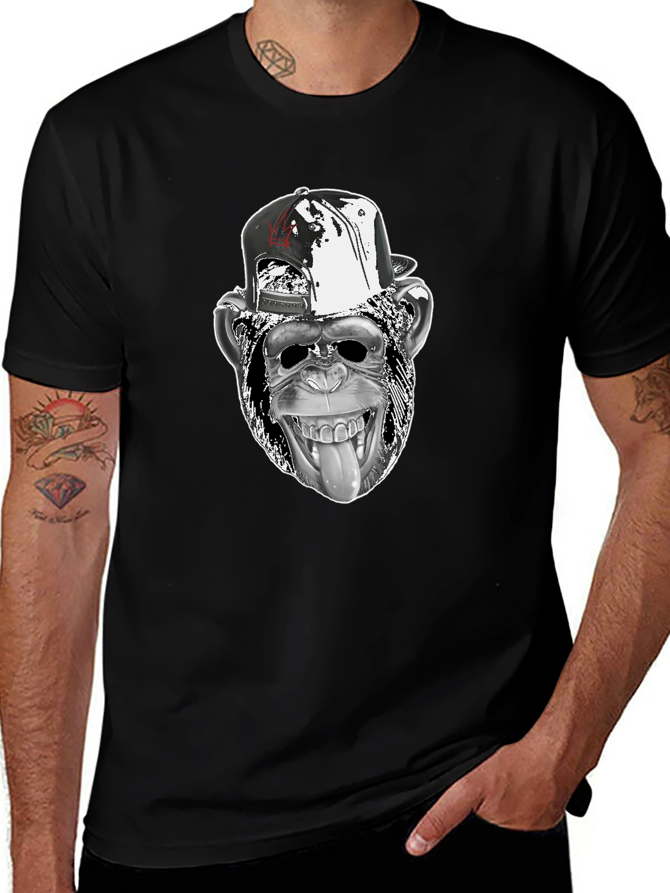 Cool Monkey Graphic Tee - Black Cotton T-Shirt
