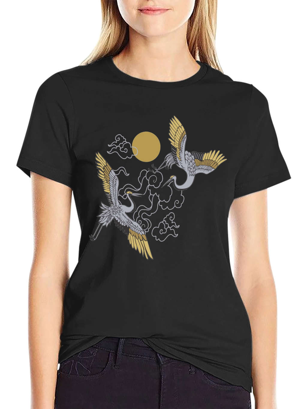 Crane Moon Black T-Shirt Graphic Tee