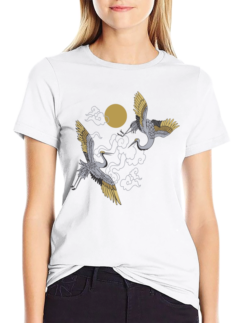 Crane Moon Black T-Shirt Graphic Tee