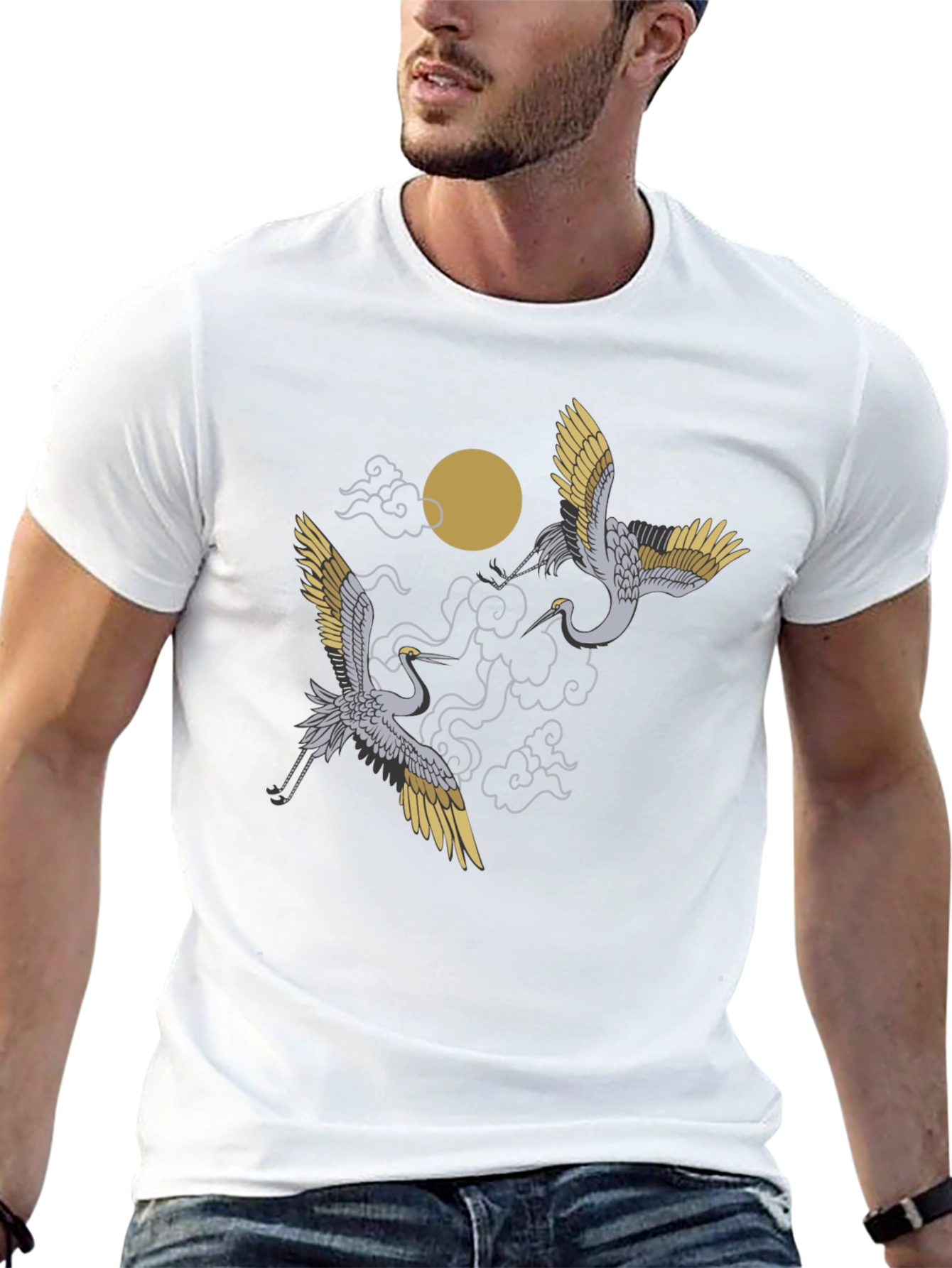 Crane Moon Black T-Shirt Graphic Tee