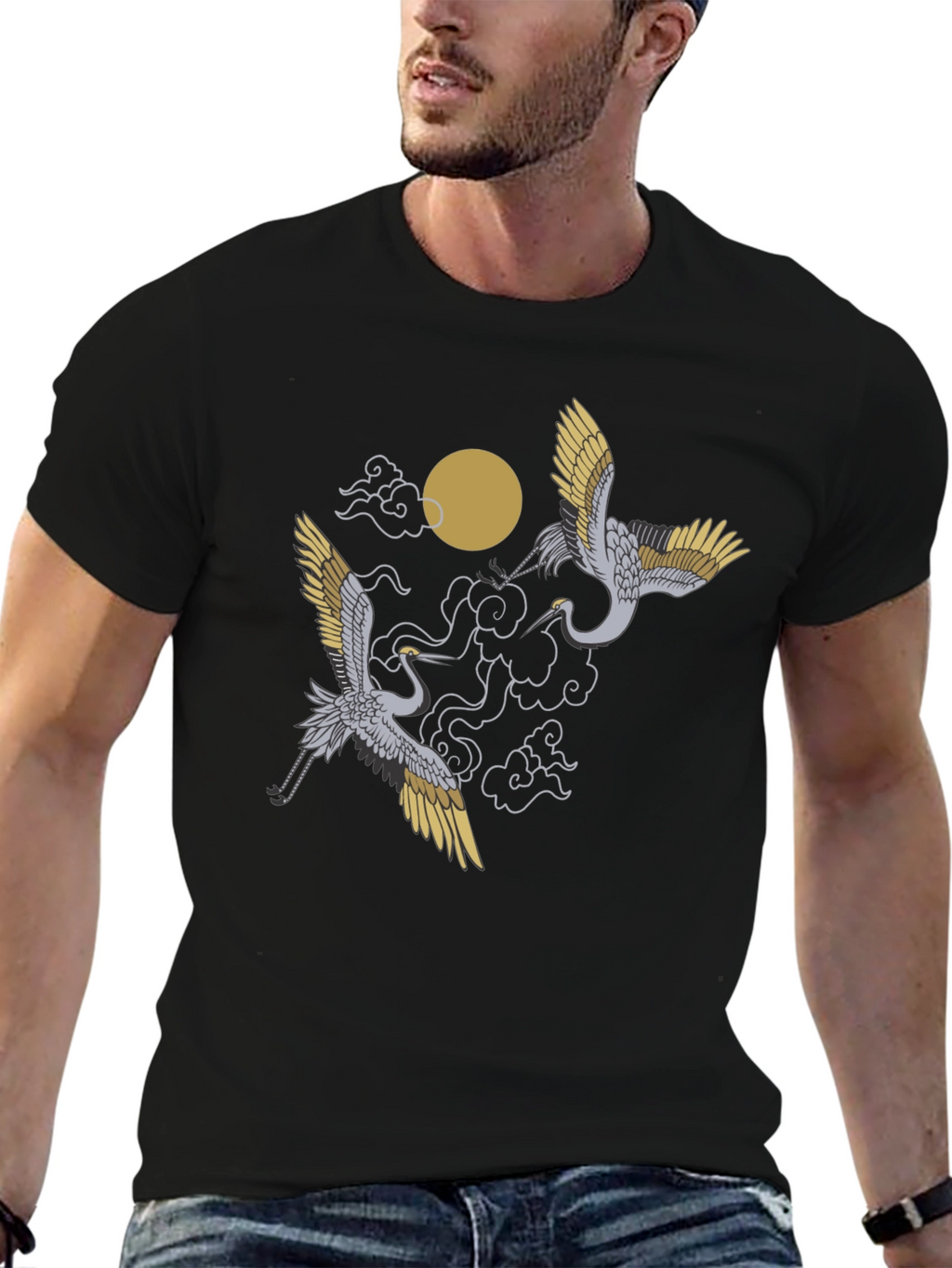 Crane Moon Black T-Shirt Graphic Tee