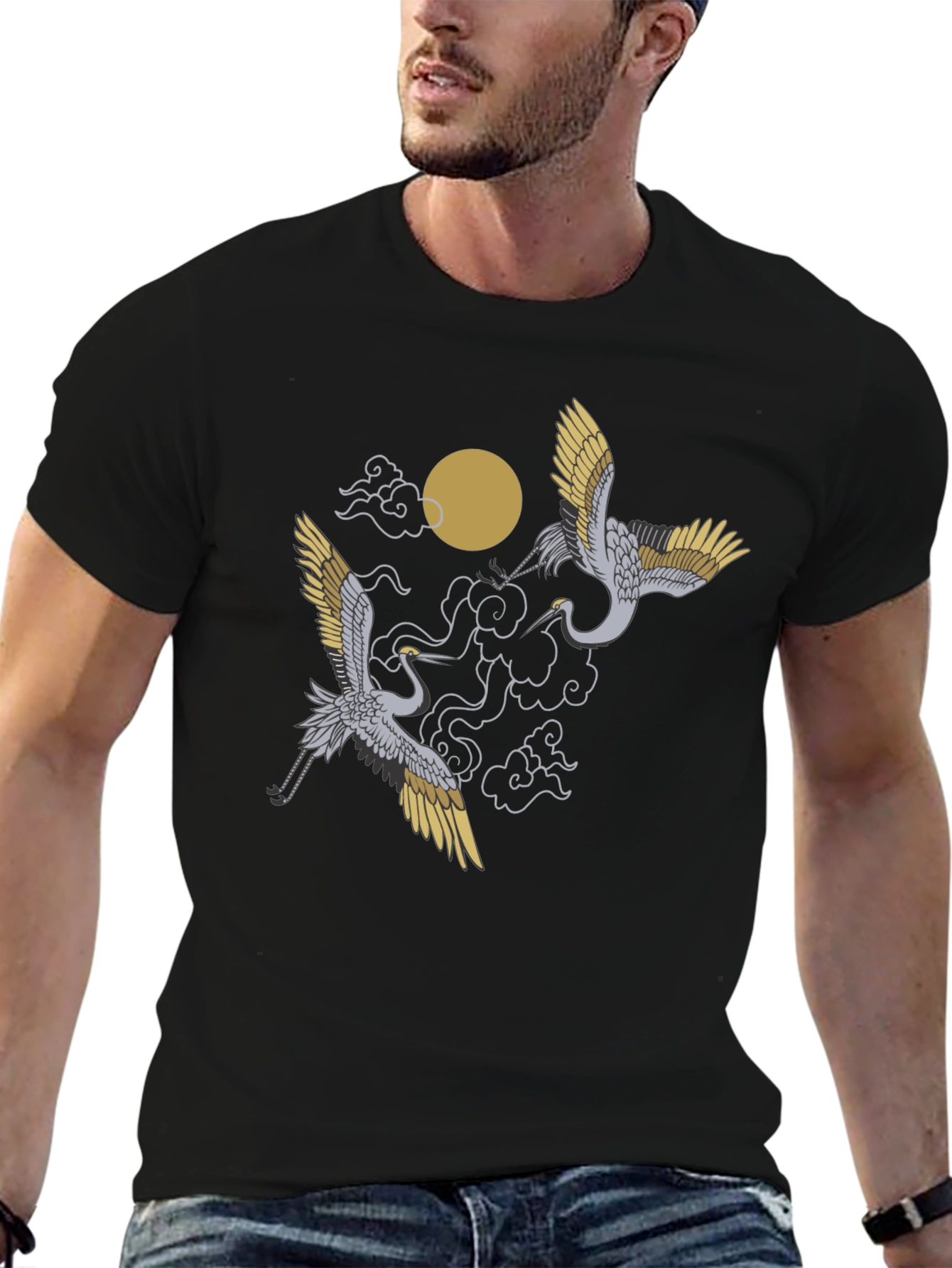 Crane Moon Black T-Shirt Graphic Tee