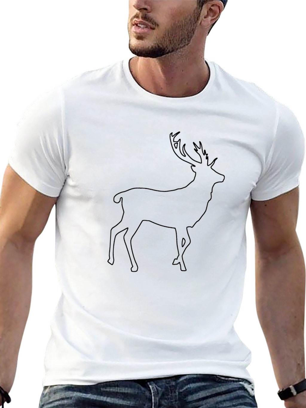 Mens Black Deer Outline Graphic Tee