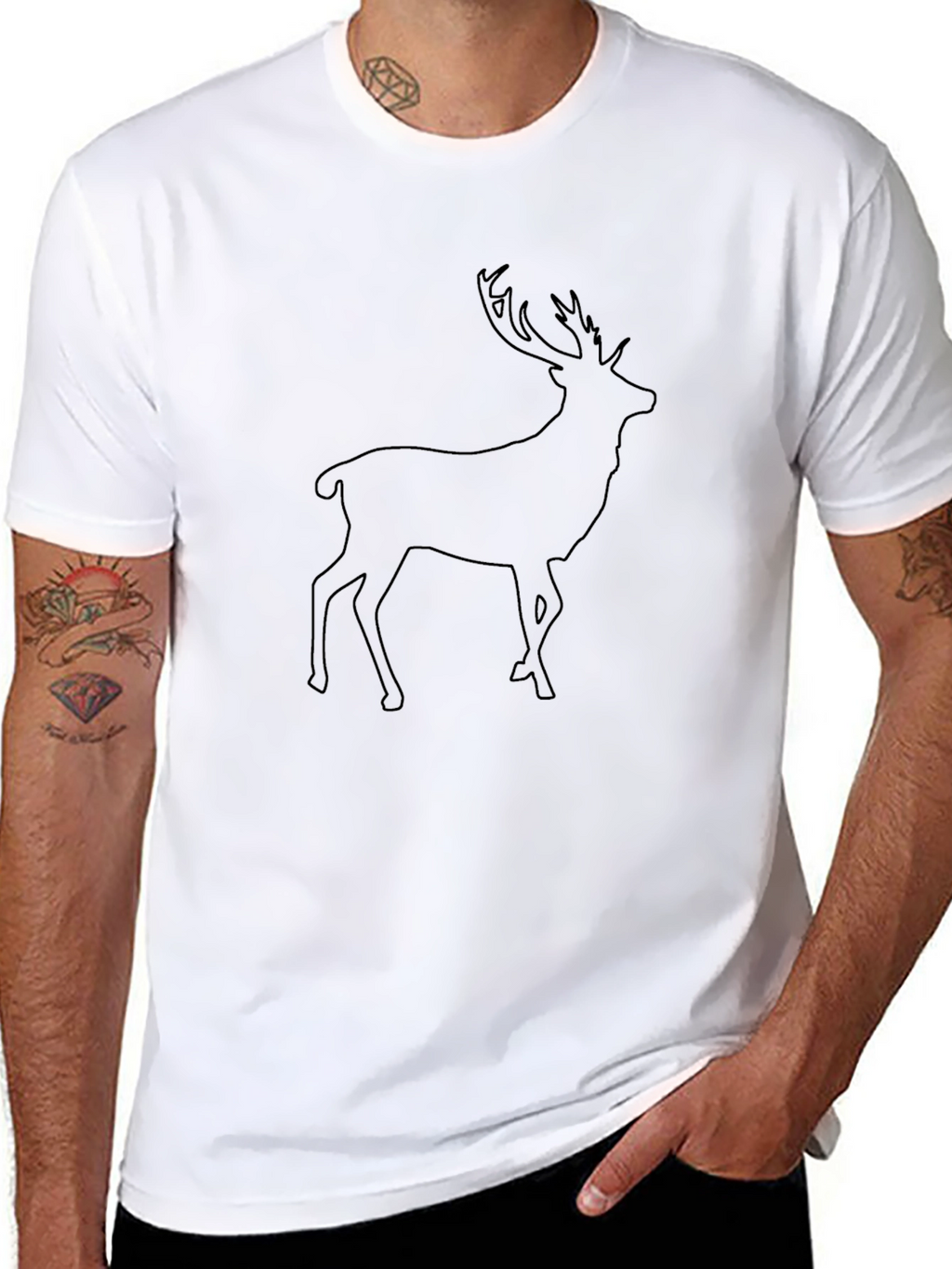 Mens Black Deer Outline Graphic Tee