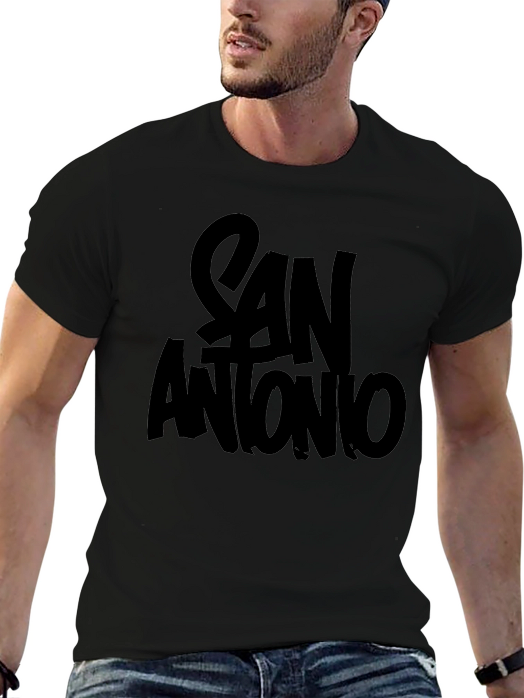 San Antonio Graphic T-Shirt - Black Crew Neck Tee