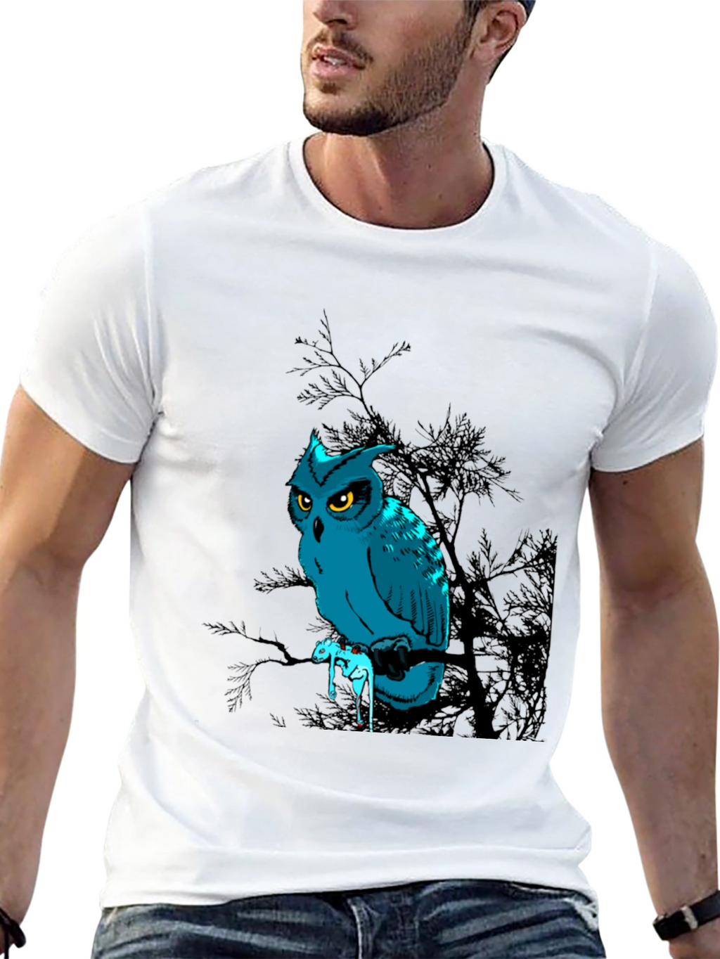 Owl Graphic Print Black T-Shirt