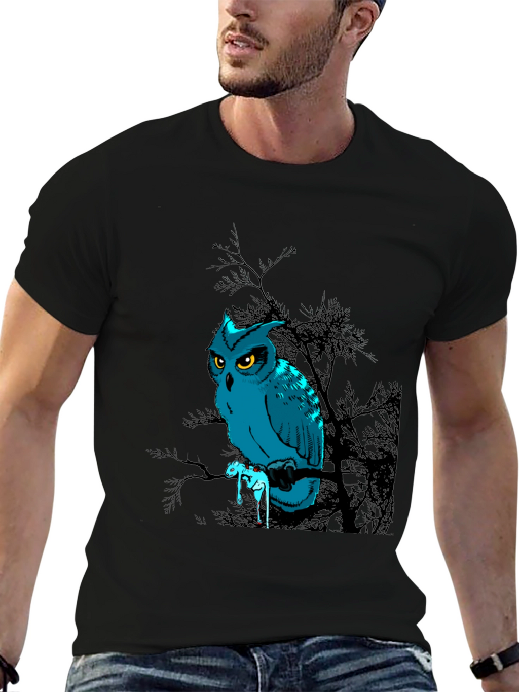 Owl Graphic Print Black T-Shirt
