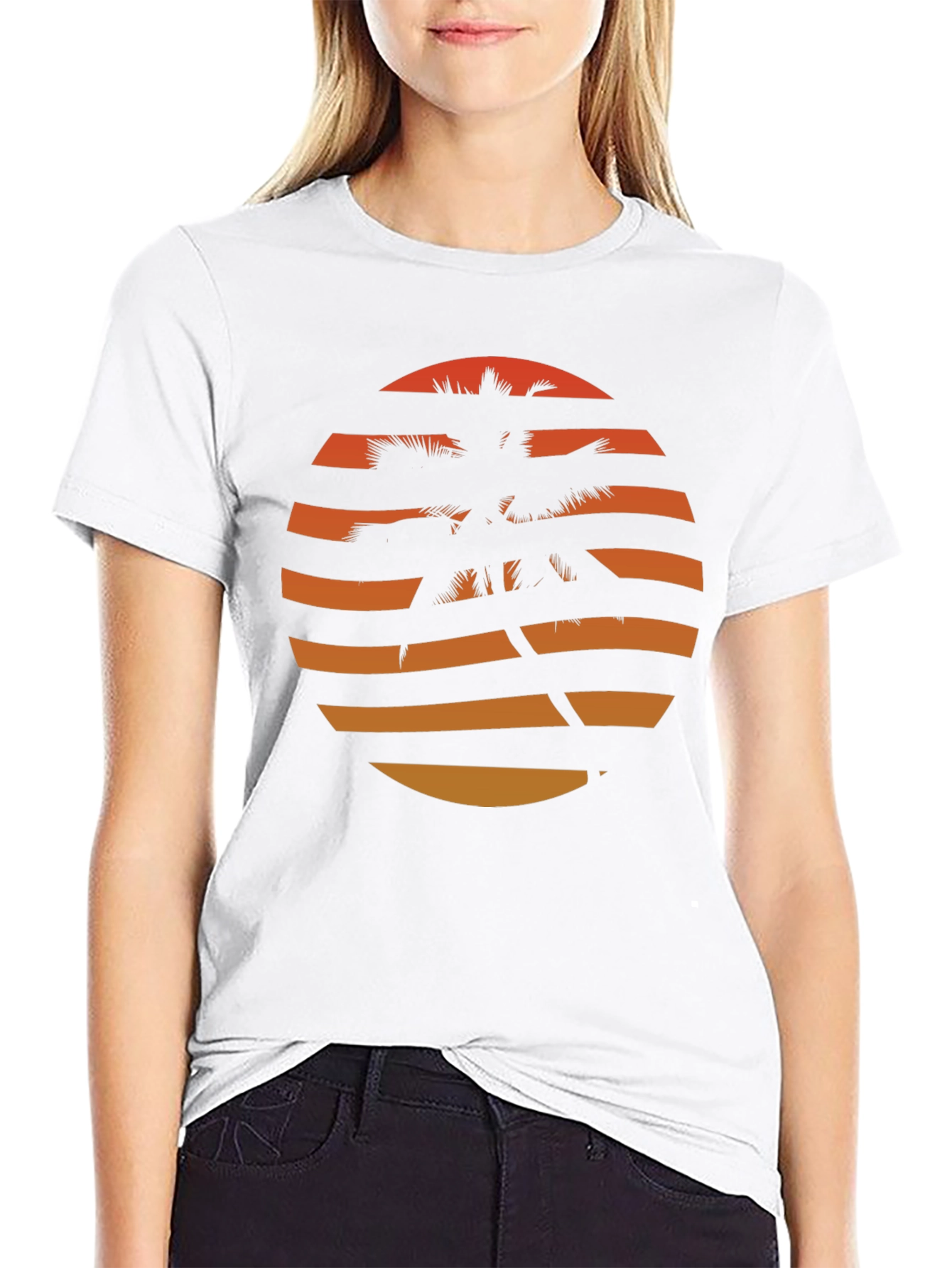 Retro Sunset Palm Tree Graphic Tee - Black
