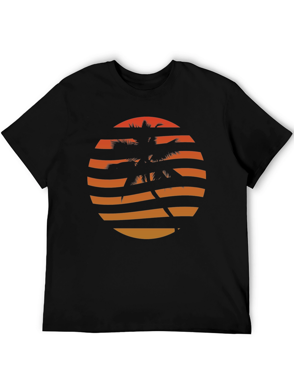 Retro Sunset Palm Tree Graphic Tee - Black