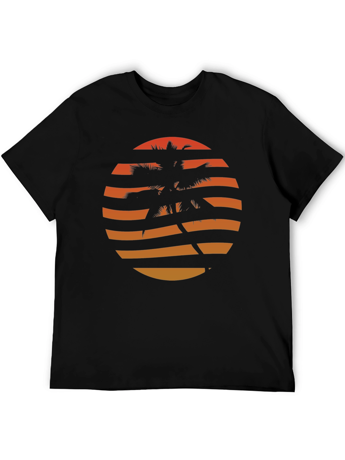 Retro Sunset Palm Tree Graphic Tee - Black