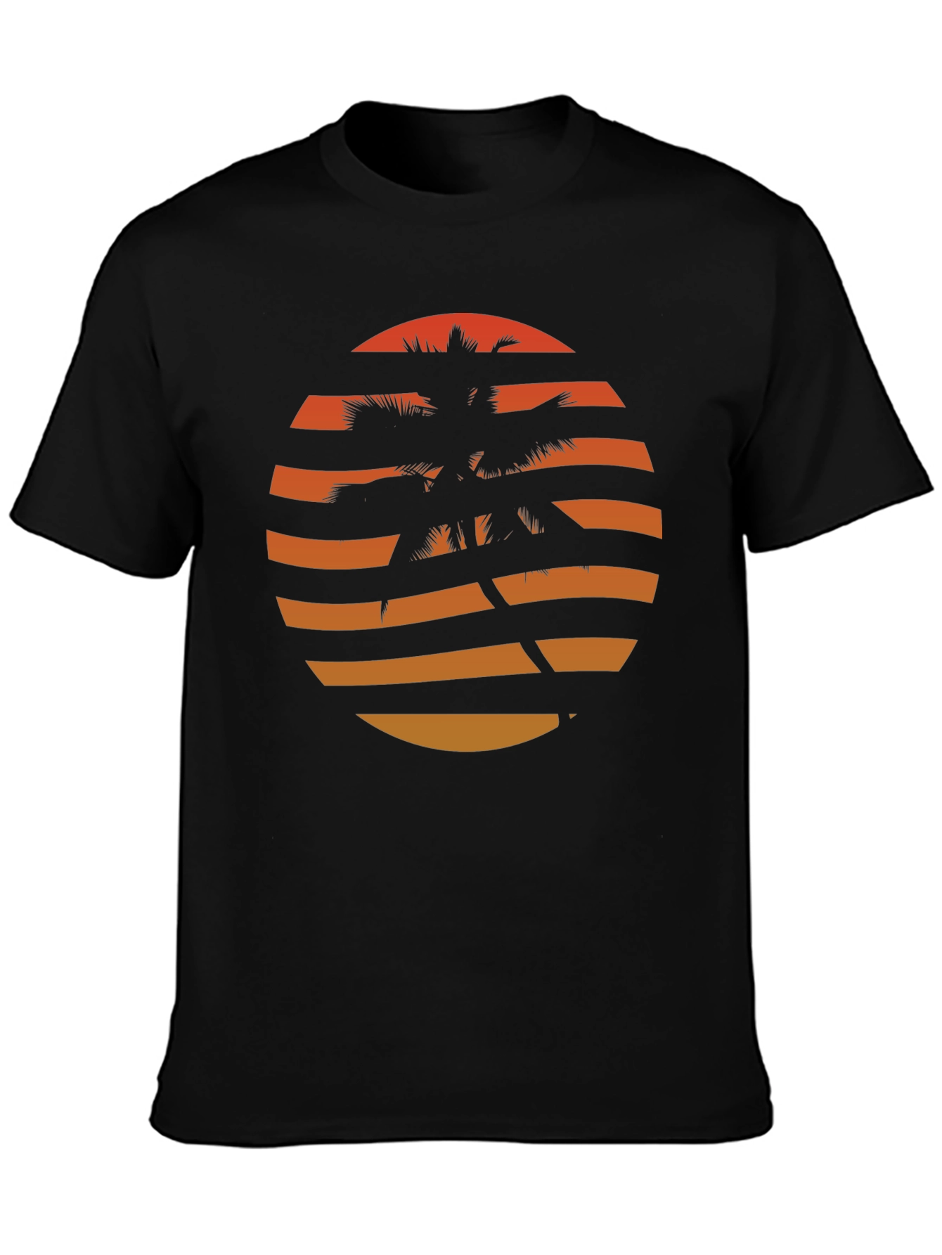Retro Sunset Palm Tree Graphic Tee - Black