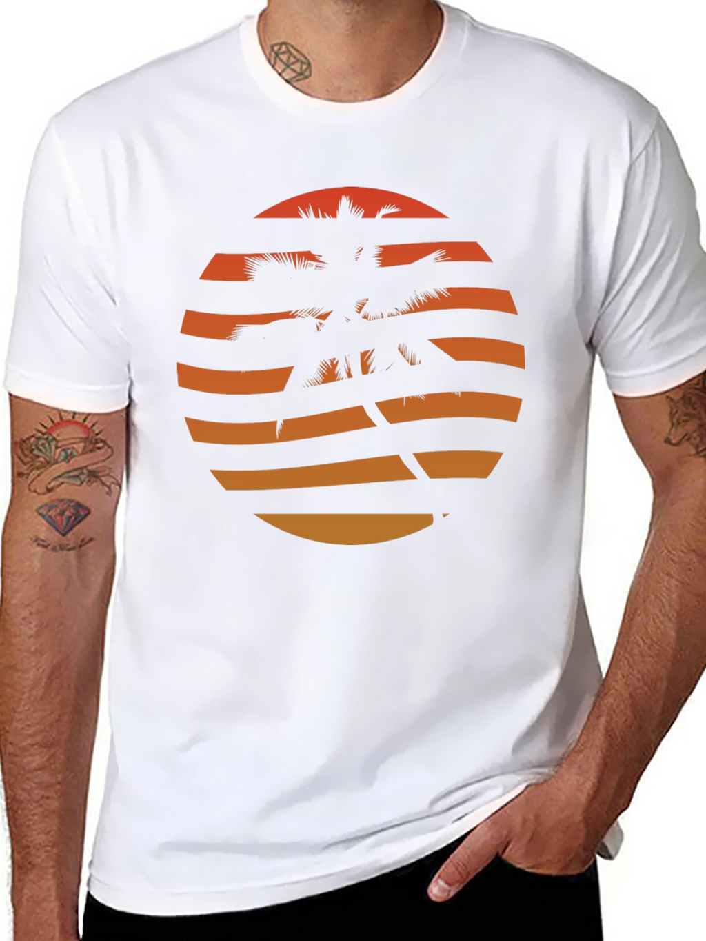 Retro Sunset Palm Tree Graphic Tee - Black