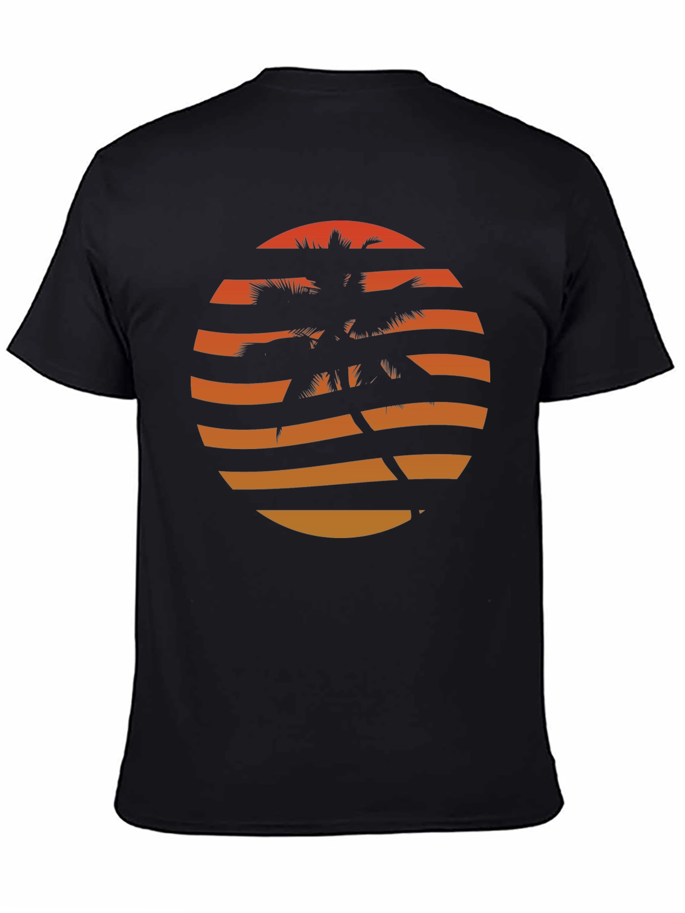 Retro Sunset Palm Tree Graphic Tee - Black