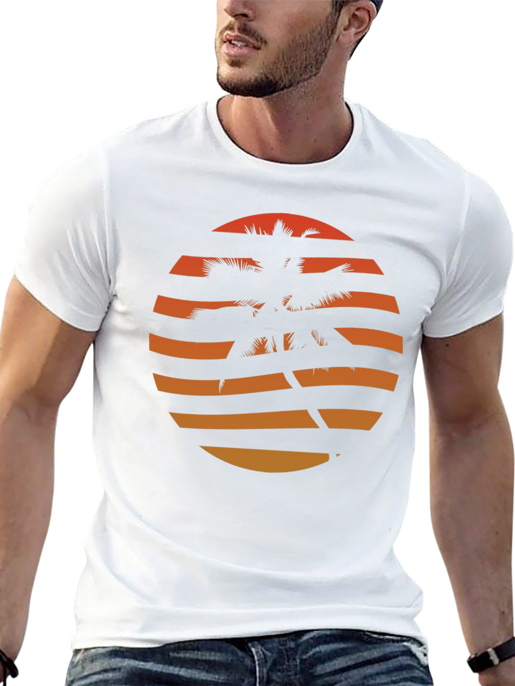 Retro Sunset Palm Tree Graphic Tee - Black