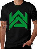 Modern Geometric Green Logo Black T-Shirt