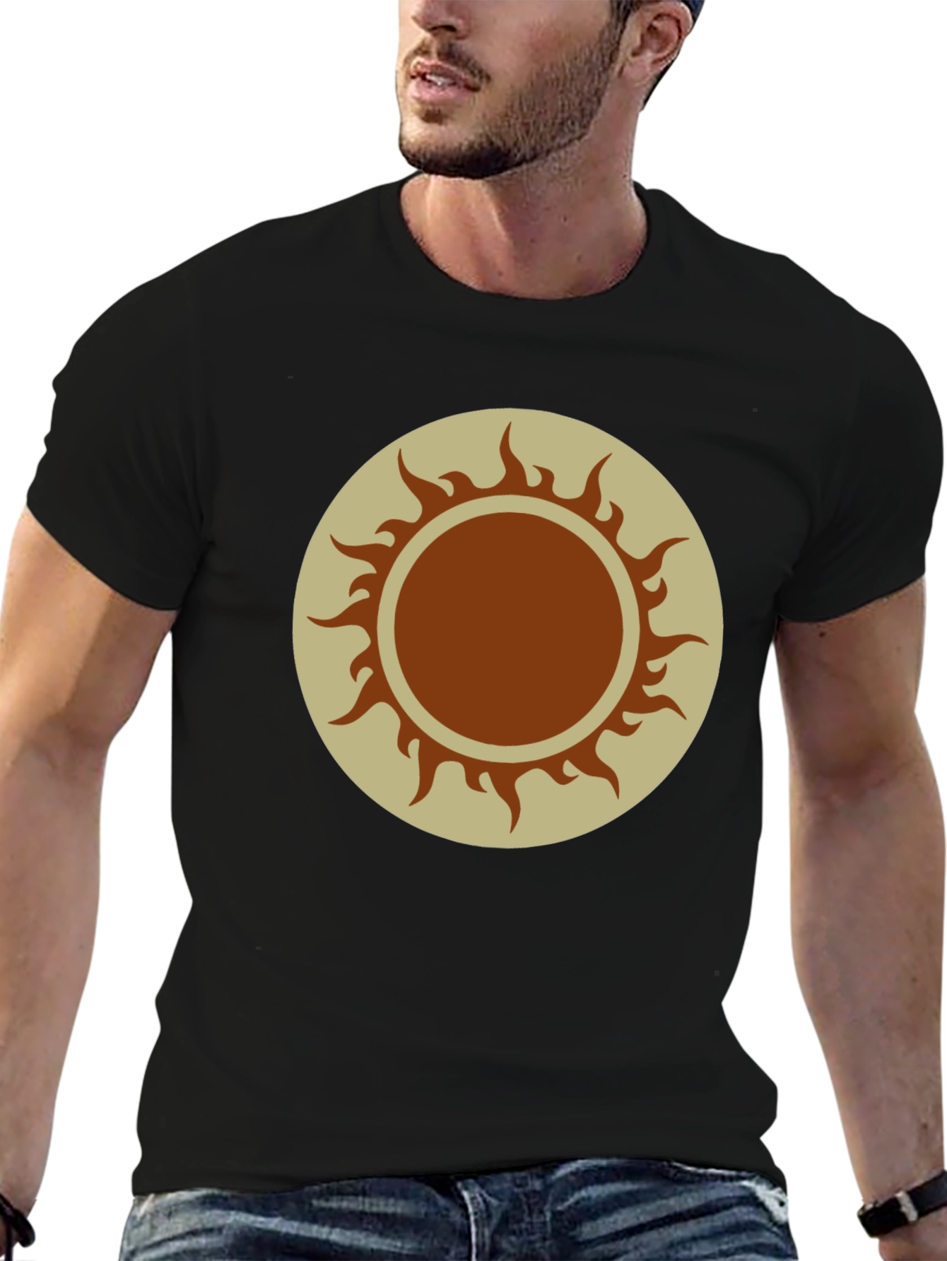 Sun Symbol Graphic Tee - Black Cotton Blend Shirt