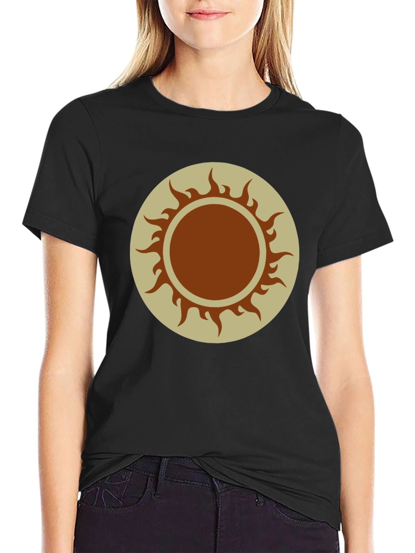 Sun Symbol Graphic Tee - Black Cotton Blend Shirt