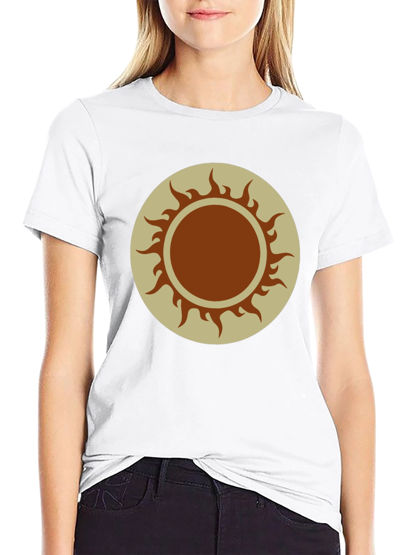 Sun Symbol Graphic Tee - Black Cotton Blend Shirt