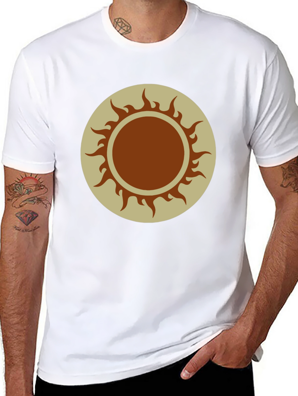 Sun Symbol Graphic Tee - Black Cotton Blend Shirt
